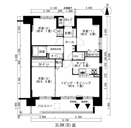 サンラフレ平岸＞間取図