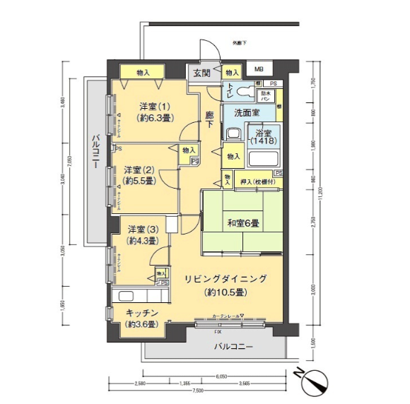 フロール山田町第3>間取図