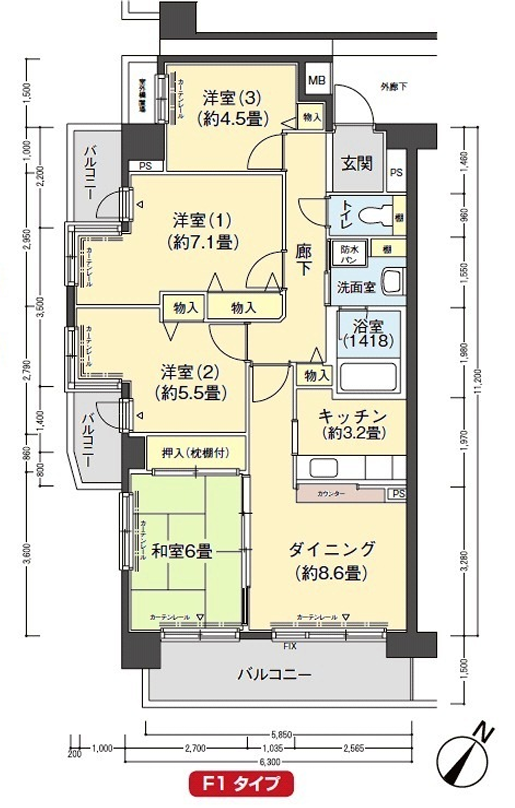フロール山田町第3＞間取図