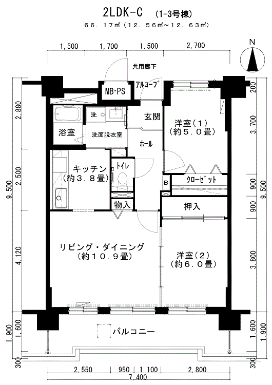 サンラフレ平岸＞間取図