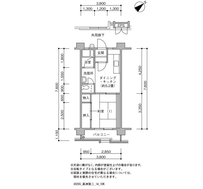 高洲第二 4-1号棟819号室1DK31平方メートルの間取図