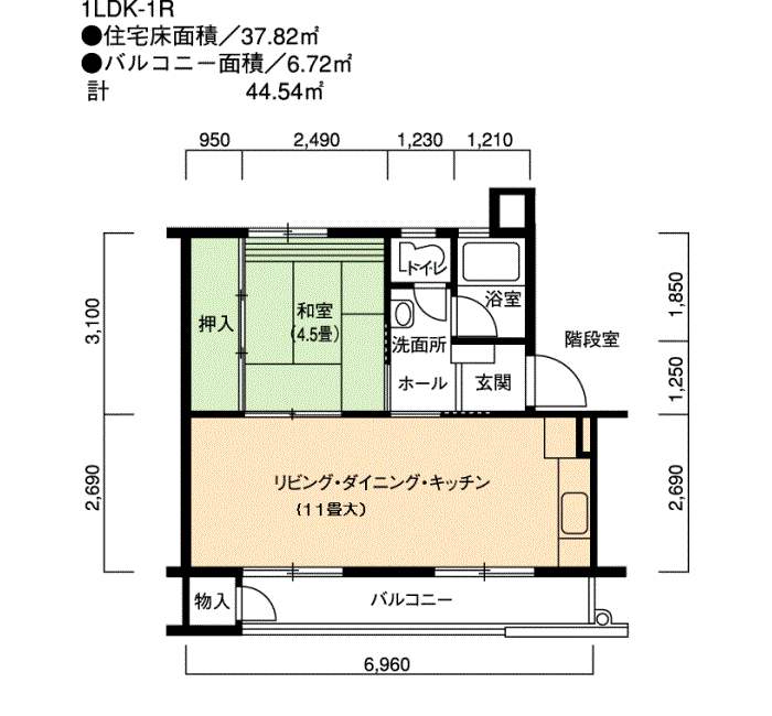 相生山 23号棟301号室1LDK41平方メートルの間取図