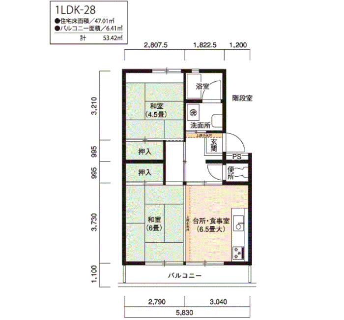 アーバンフォレスト金山(桜田) 10号棟504号室1LDK47平方メートルの間取図