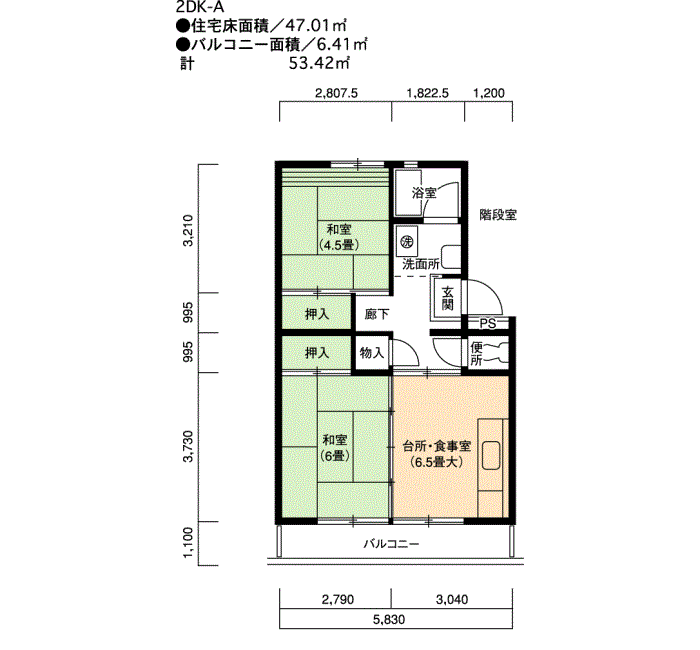 アーバンフォレスト金山(桜田) 10号棟802号室2DK47平方メートルの間取図