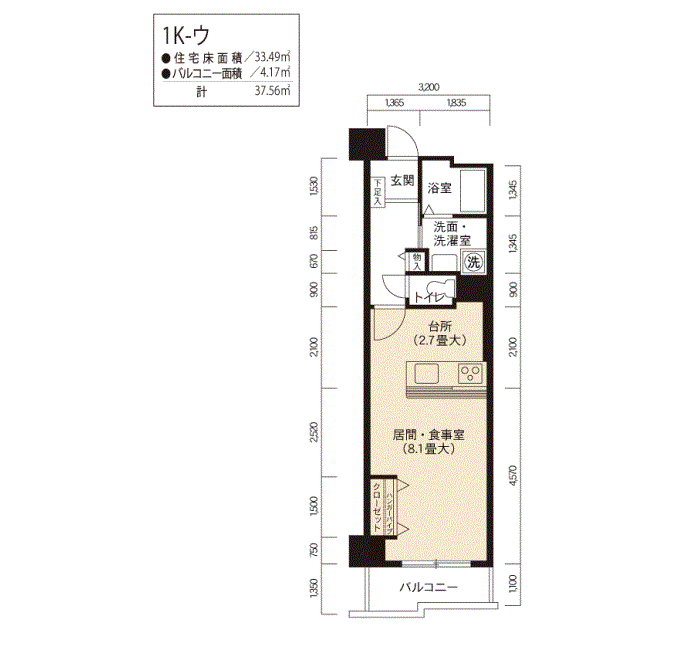 アーバニア大須 710号室1K33平方メートルの間取図