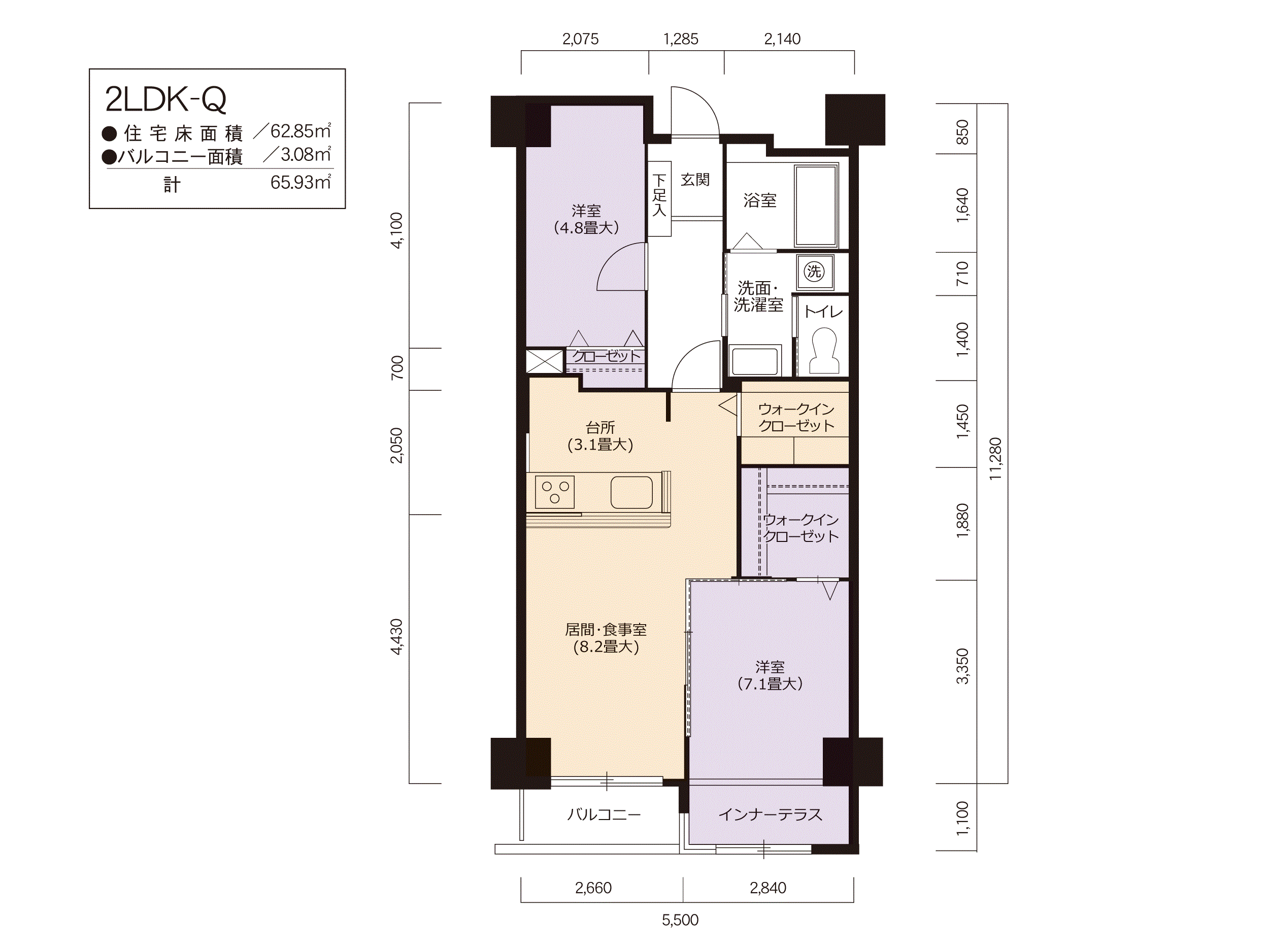 アーバニア大須　820号室2LDK62平方メートルの間取図