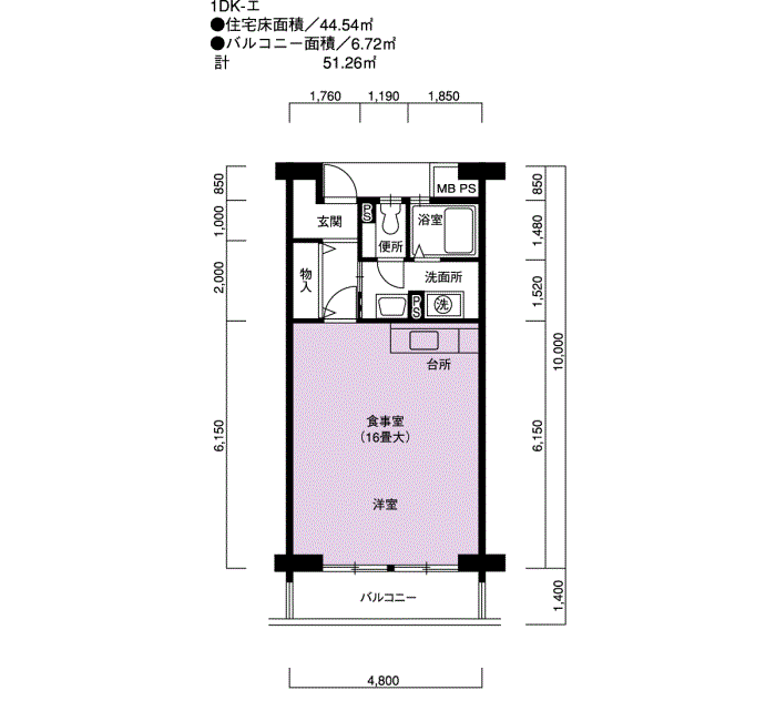 白鳥パークハイツ日比野東　2号棟207号室1DK44平方メートルの間取図
