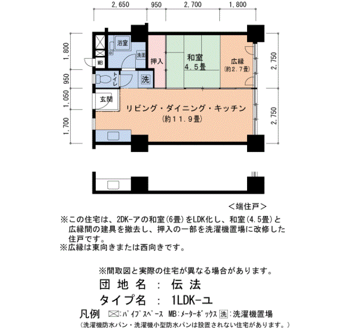 伝法 1号棟922号室1LDK44平方メートルの間取図
