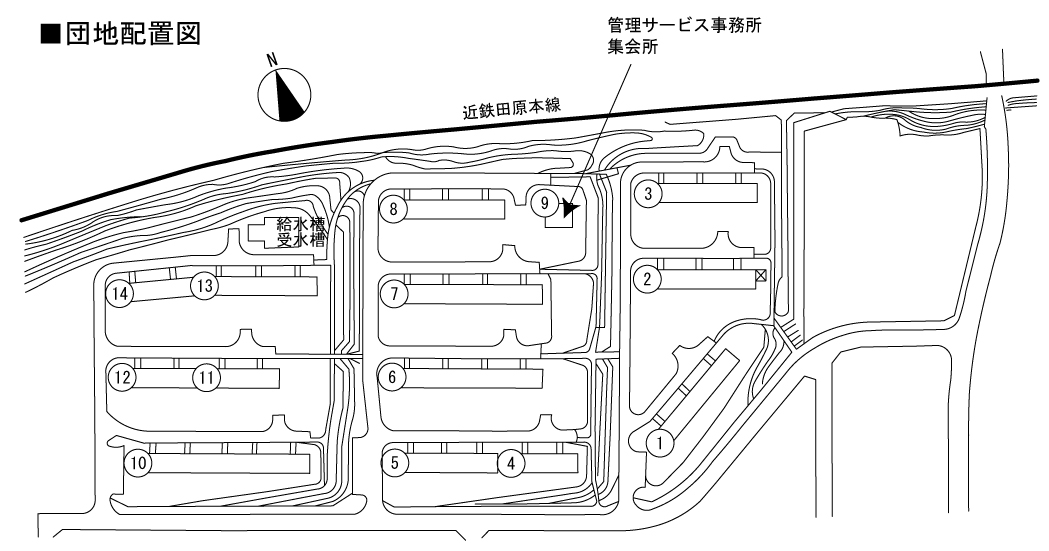 西大和星和台団地>住棟配置図