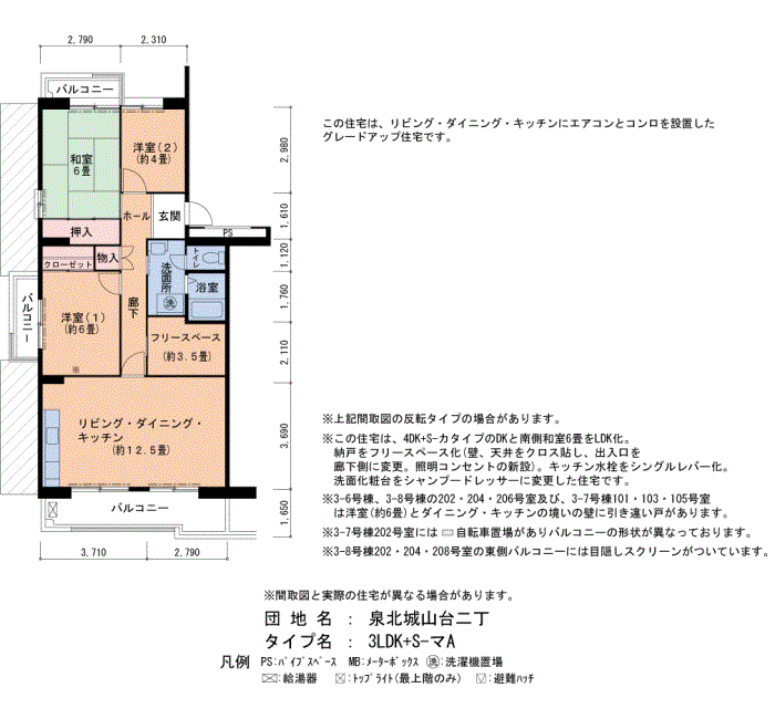 泉北城山台二丁 3-5号棟302号室3LDK+S87平方メートルの間取図