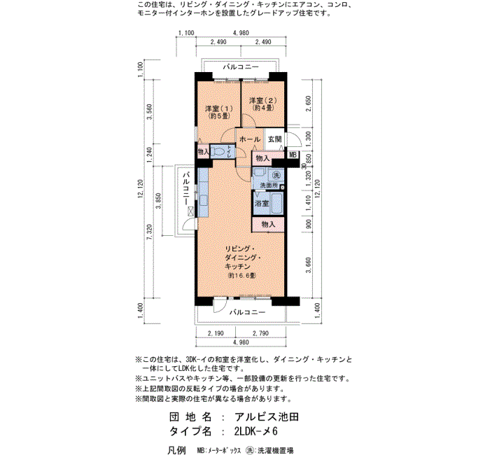 アルビス池田 101号棟101号室2LDK60平方メートルの間取図