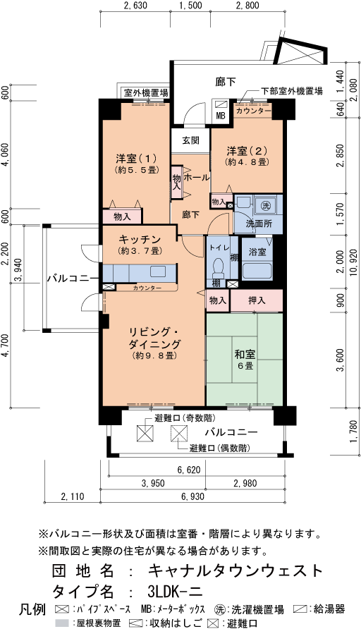 キャナルタウンウェスト 14号棟417号室3LDK76平方メートルの間取図