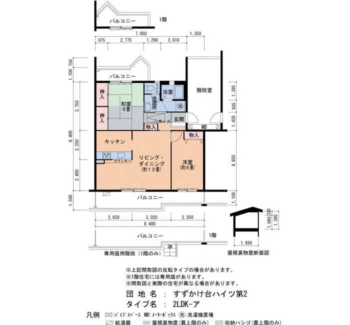 すずかけ台ハイツ第2 7号棟503号室2LDK65平方メートルの間取図