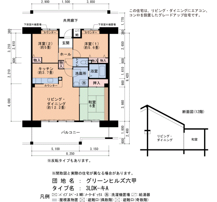 グリーンヒルズ六甲 1号棟503号室3LDK76平方メートルの間取図