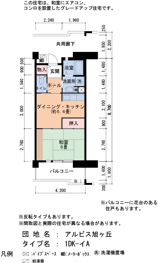 アルビス旭ヶ丘 6-2号棟507号室1DK35平方メートルの間取図