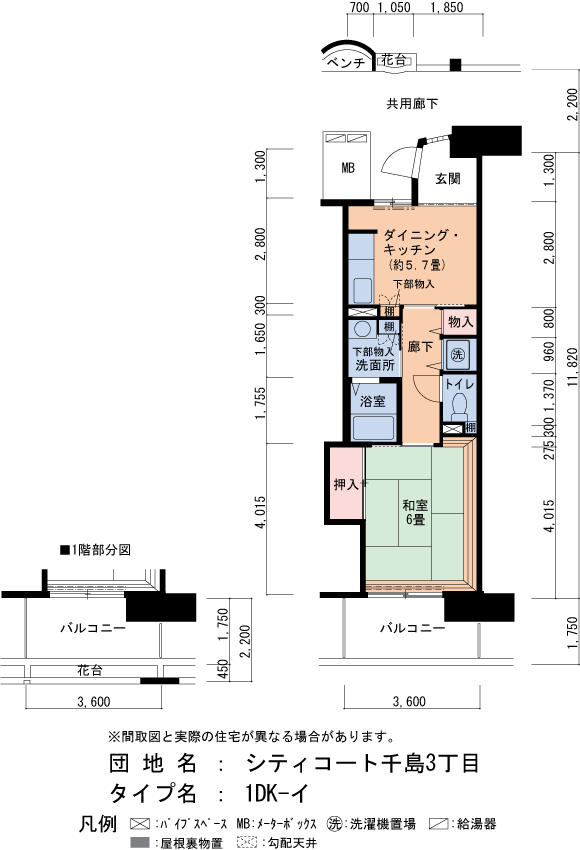 シティコート千島3丁目 213号室1DK40平方メートルの間取図