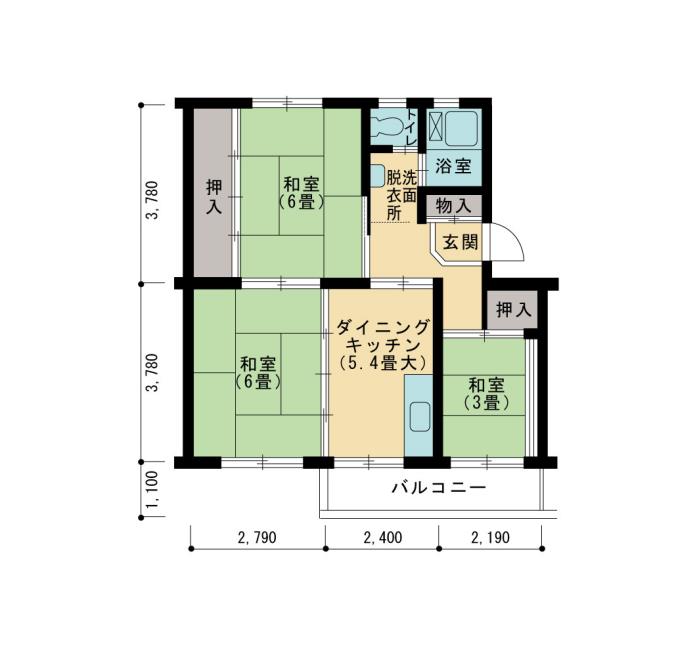 星の原　6号棟506号室3DK54平方メートルの間取図