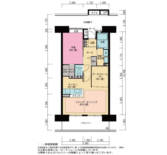アーベインルネス大橋　3号棟805号室1LDK58平方メートルの間取図